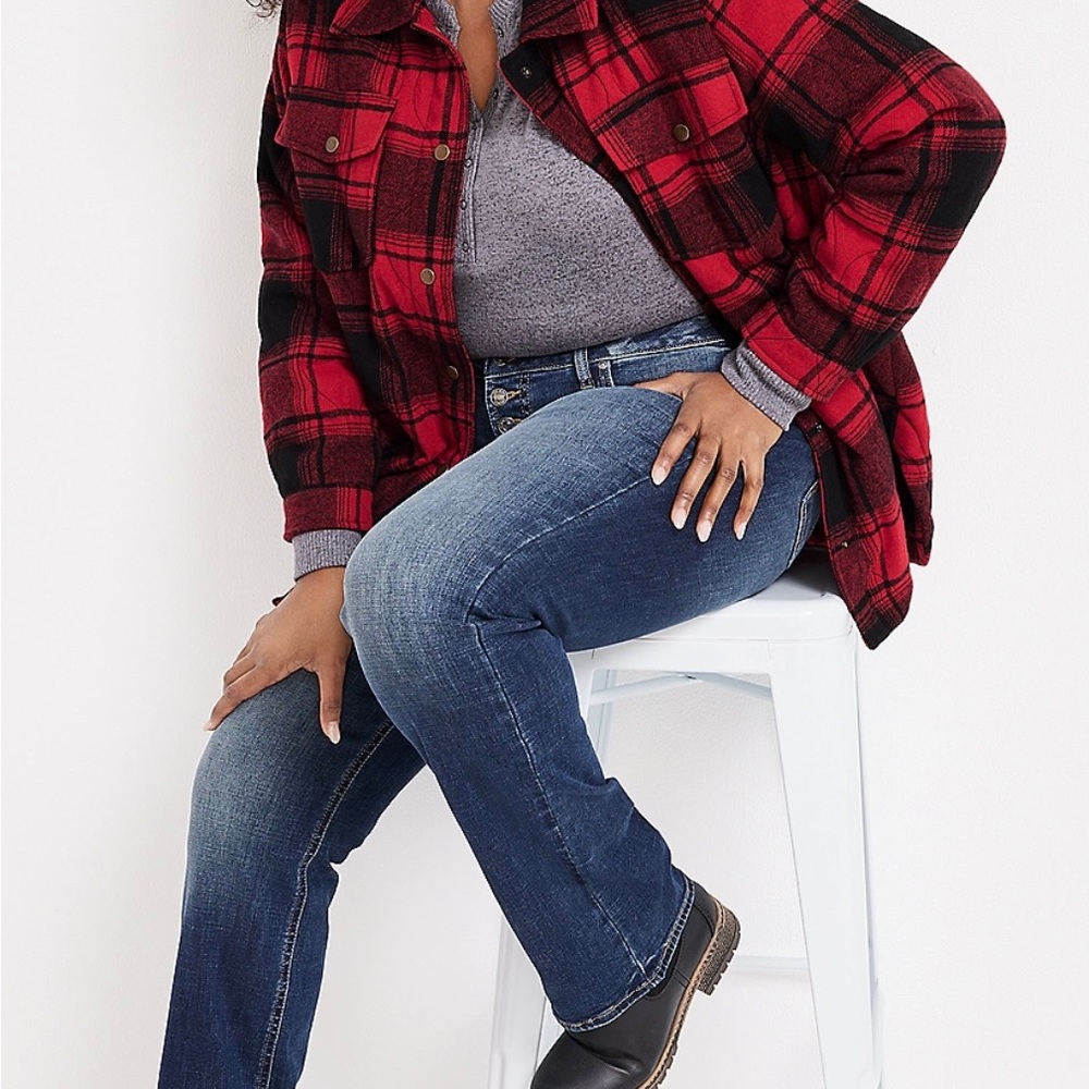 Plus Size 4X Buffalo Plaid Quilted Snap Button Puffer Coat.